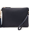 Leather cross body bag with chain strap, navy, without shoulder strap