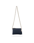 Leather cross body bag with chain strap, navy, front