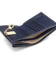 Leather purse with brass clasp, navy, inside