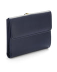 Leather purse with brass clasp, navy, back