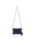 Leather woven cross body bag, navy, with long strap