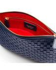 Leather woven cross body bag, navy, inside