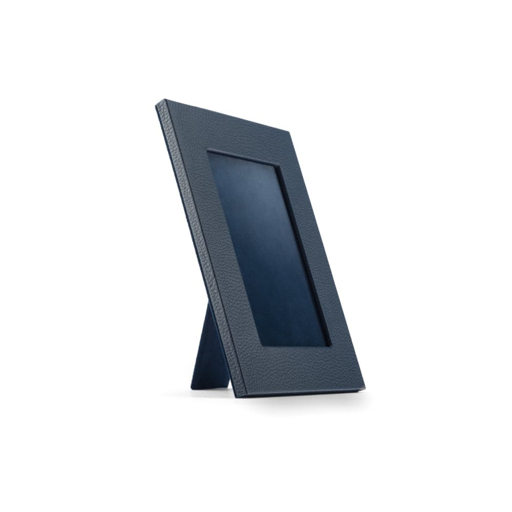 Leather photo frame, navy, 6x4", side