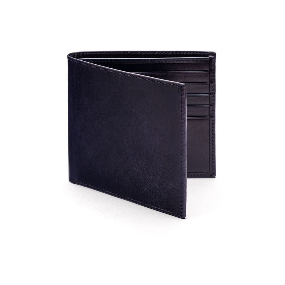 Men's leather billfold wallet, navy, front