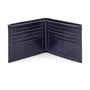 Men's leather billfold wallet, navy, open