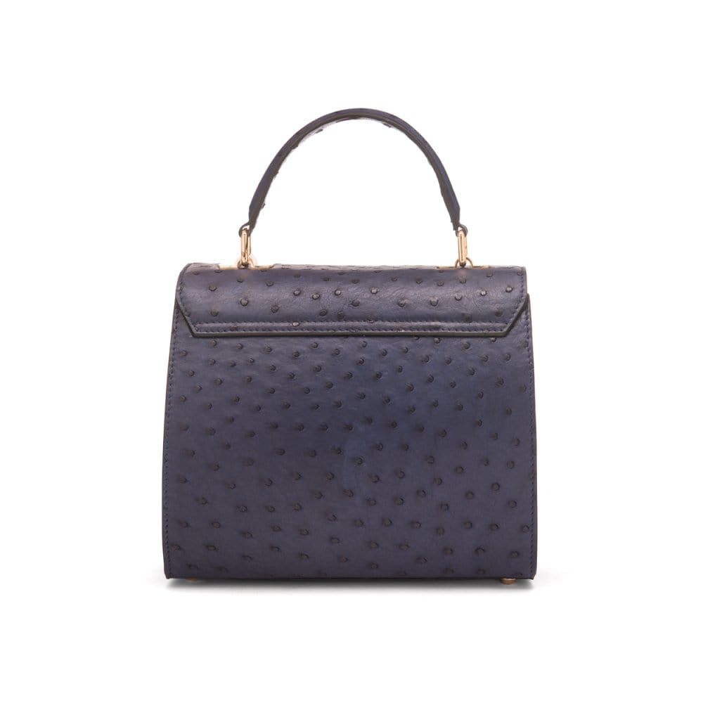 Real ostrich top handle bag, navy, back view