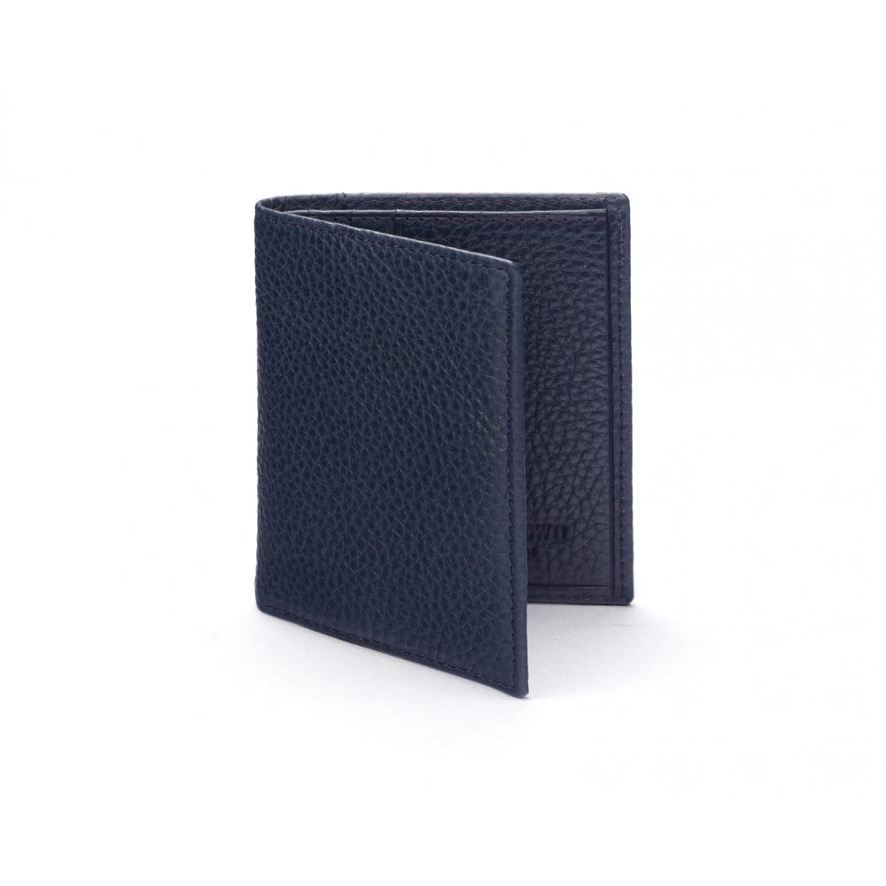 RFID leather wallet with 4 CC, navy, front