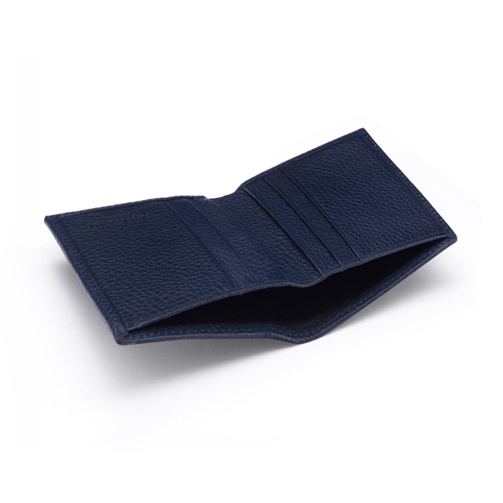 RFID leather wallet with 4 CC, navy, inside