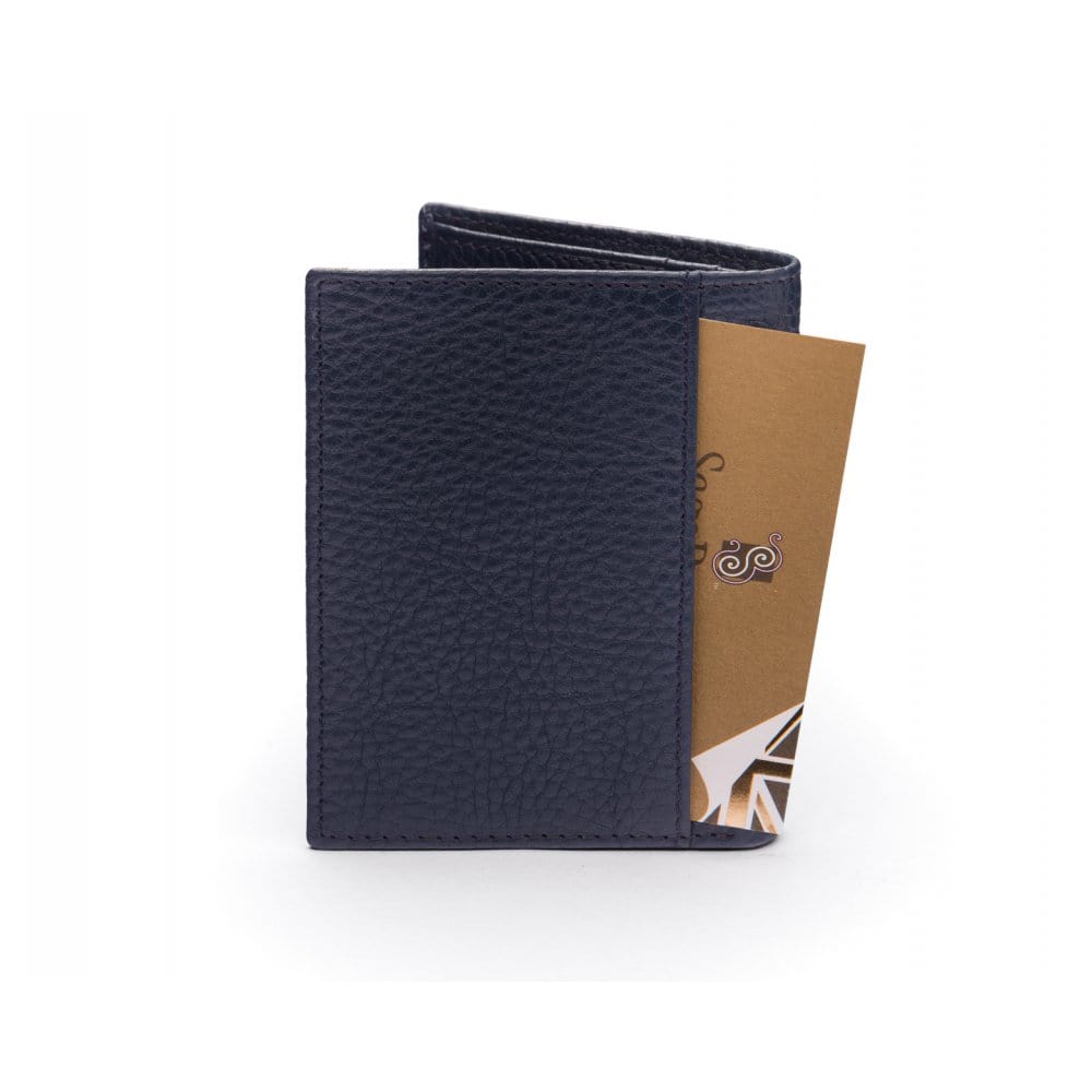 RFID leather wallet with 4 CC, navy, back