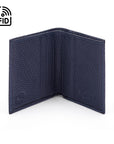 RFID leather wallet with 4 CC, navy, open