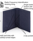 RFID leather wallet with 4 CC, navy, features