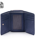 RFID blocking leather tri-fold purse, navy, inside