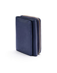 RFID blocking leather tri-fold purse, navy, front