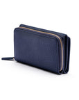 RFID blocking leather tri-fold purse, navy, back