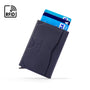 RFID pop-up credit card case, navy, back view