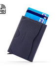 RFID pop-up credit card case, navy, back view