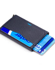 RFID pop-up credit card case, navy, side view