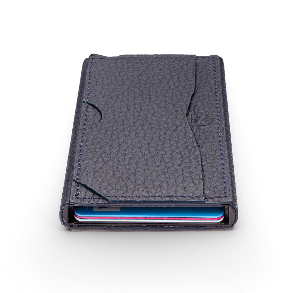 RFID pop-up credit card case, navy, top view