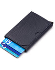 RFID pop-up credit card case, navy, rear view