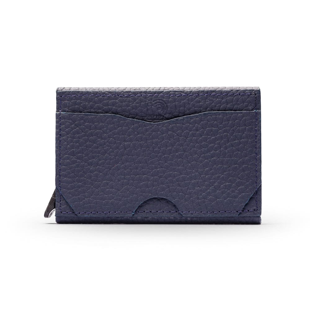 RFID pop-up credit card case, navy, front view