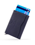 RFID pop-up credit card case, navy, reverse view