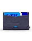 RFID pop-up credit card case, navy, reverse view