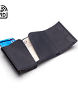 RFID wallet with pop-up credit card case, navy, inside view