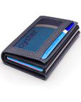 RFID wallet with pop-up credit card case, navy, front view