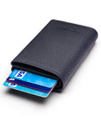 RFID wallet with pop-up credit card case, navy, back view