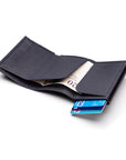 RFID wallet with pop-up credit card case, navy, open view