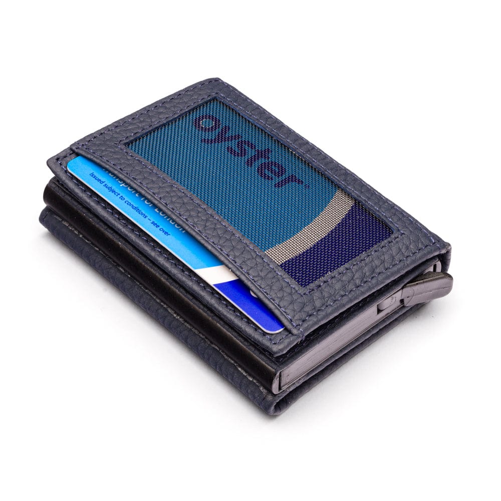 RFID wallet with pop-up credit card case, navy, base view