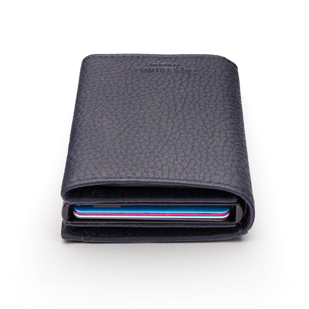 RFID wallet with pop-up credit card case, navy, top view