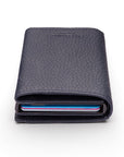 RFID wallet with pop-up credit card case, navy, top view