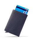 RFID wallet with pop-up credit card case, navy, rear view