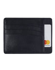 Flat leather credit card holder, navy, front