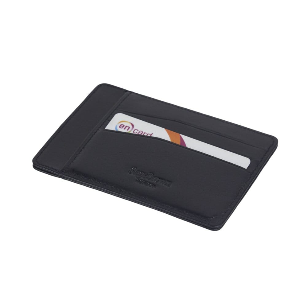 Flat leather credit card holder, navy, back