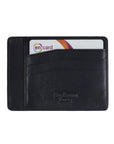 Flat leather credit card holder, navy, back view