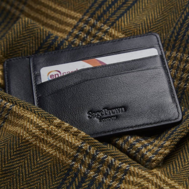 Flat leather credit card holder, navy, lifestyle