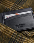 Flat leather credit card holder, navy, lifestyle