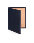 Two tone compact leather billfold wallet with 4 cc, navy, front