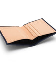 Two tone compact leather billfold wallet with 4 cc, navy, open