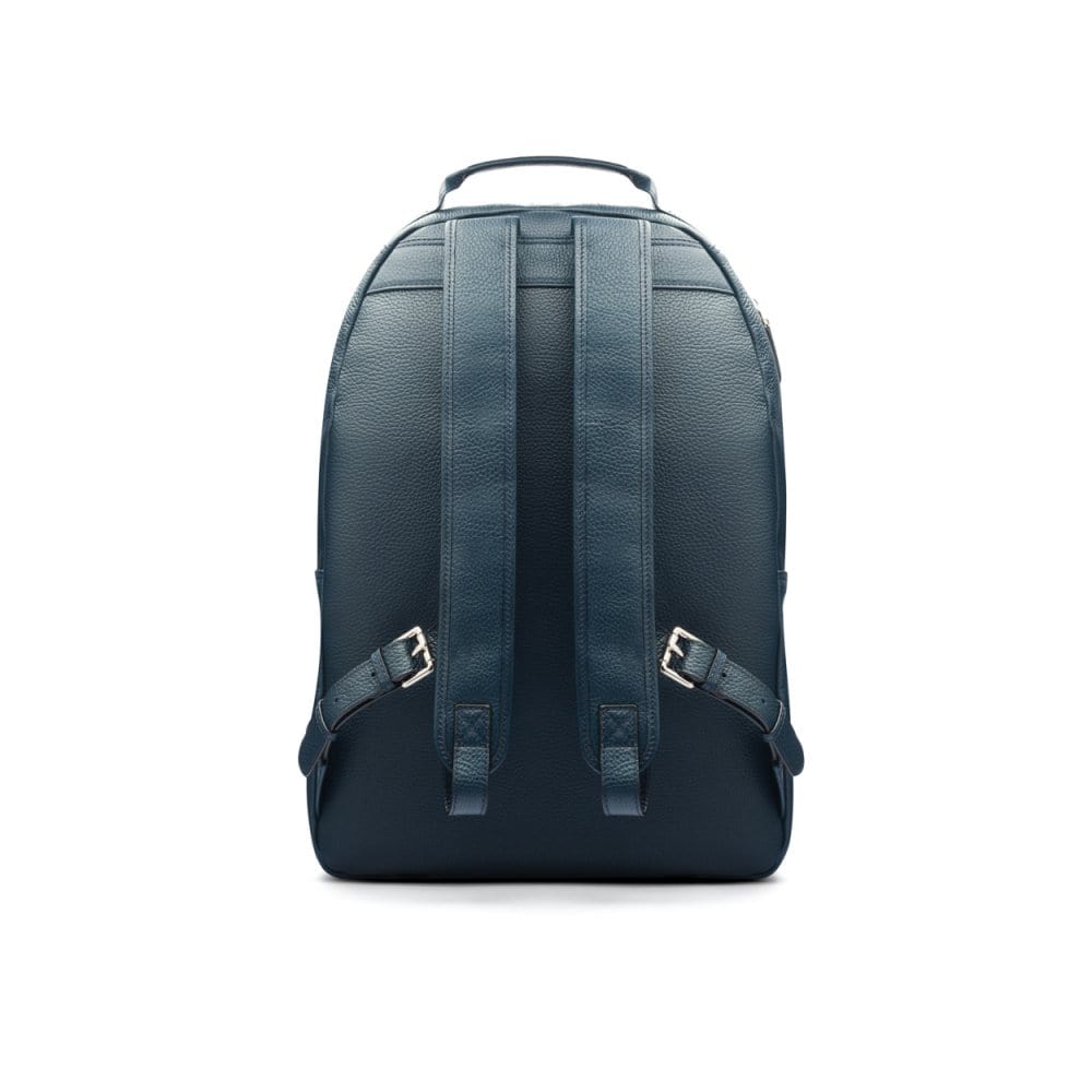Men's leather 15" laptop backpack, navy pebble grain, back
