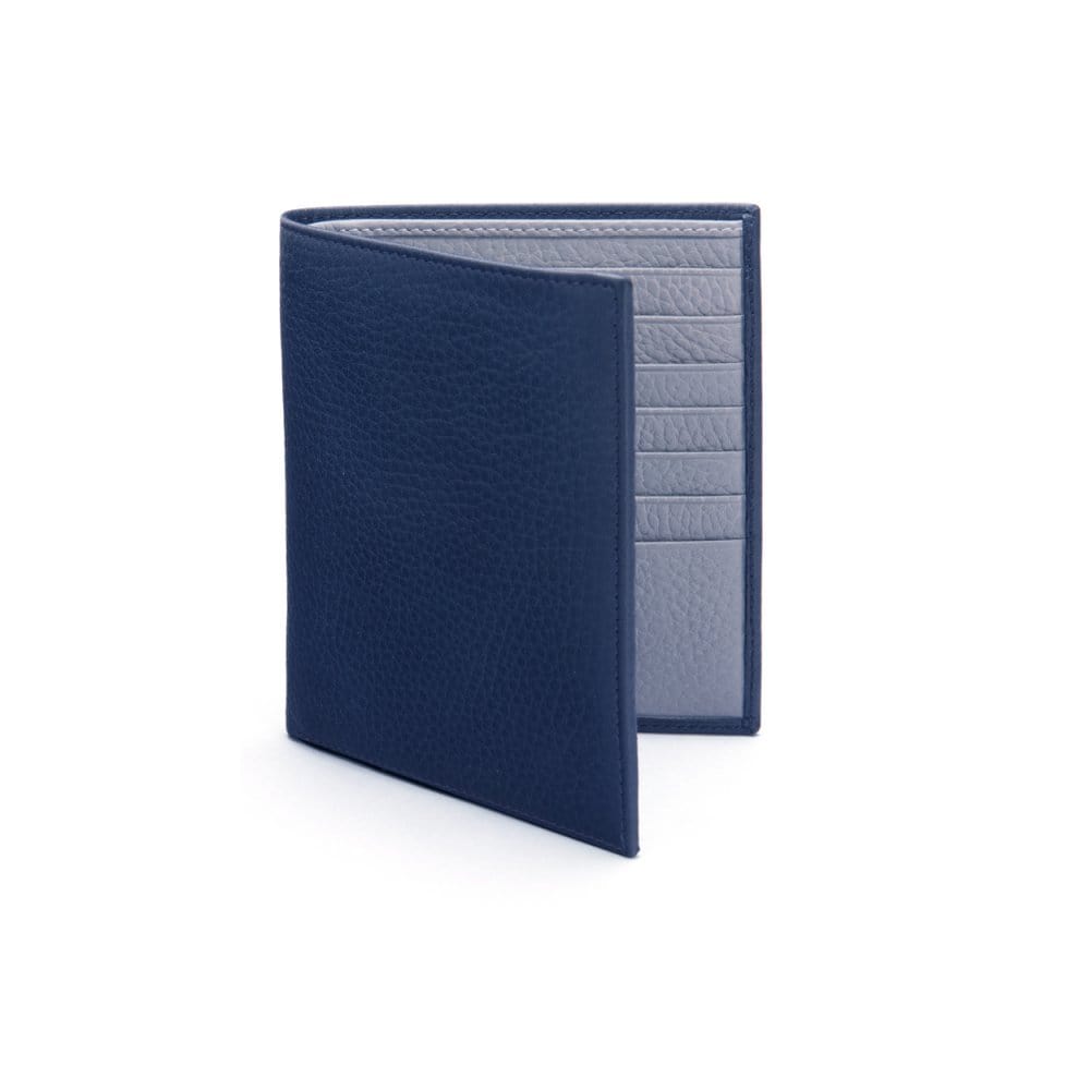 3/4 height leather wallet 14 CC, navy with grey, front