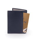 RFID leather wallet with 4 CC, navy with grey, back