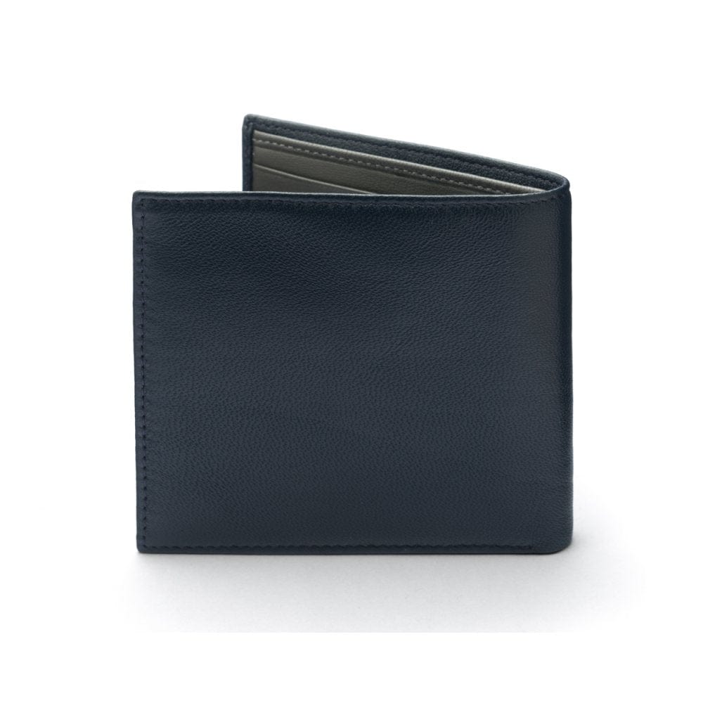 Soft leather wallet with RFID blocking, navy with grey, back