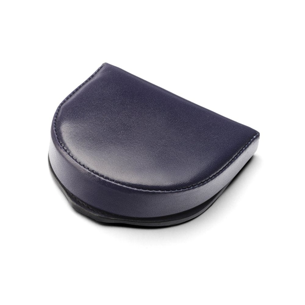 Leather horseshoe coin purse, navy, front