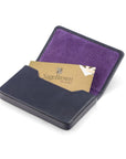 Leather business card holder with magnetic closure, navy, inside