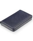 Leather business card holder with magnetic closure, navy, side