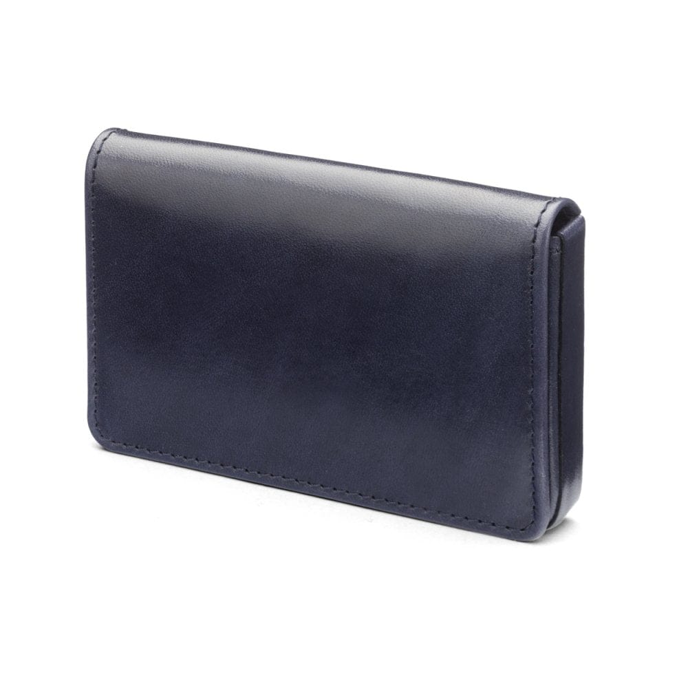 Leather business card holder with magnetic closure, navy, front