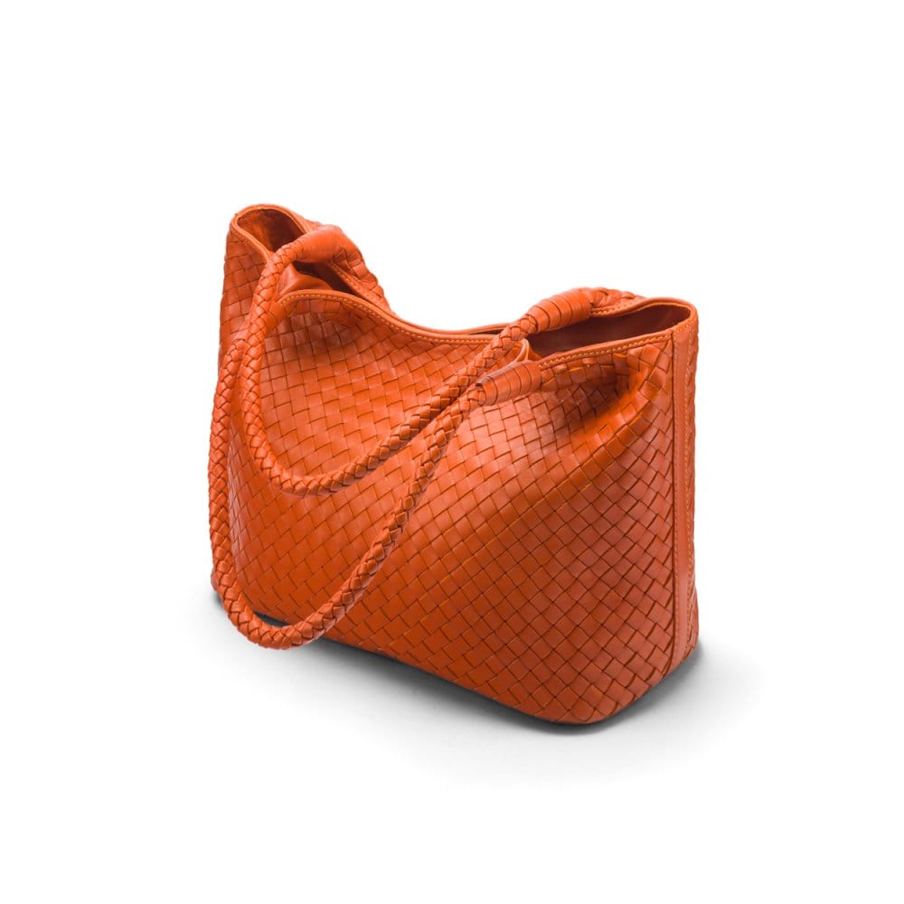 Woven leather shoulder bag, orange